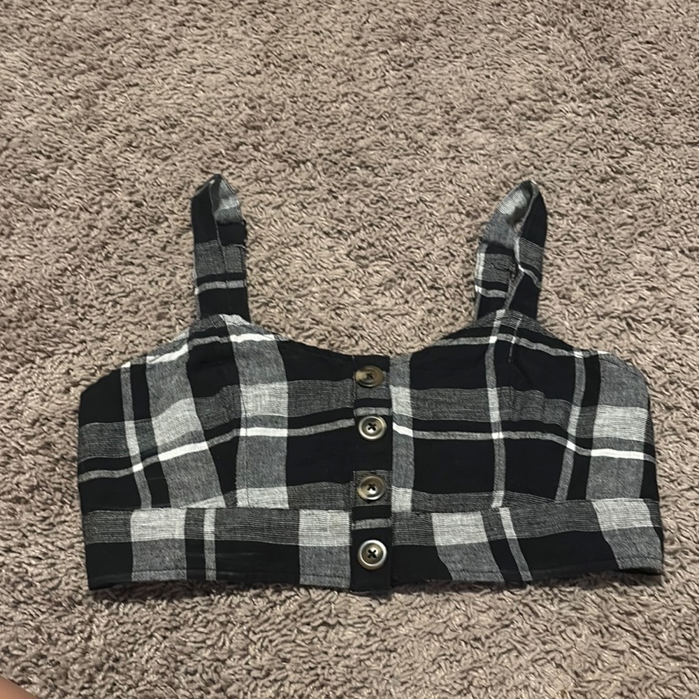 American Eagle Outfitters Black and White Plaid Top
